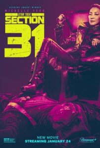 poster for section 31 - Michelle Yeoh sits and is pinky-purple